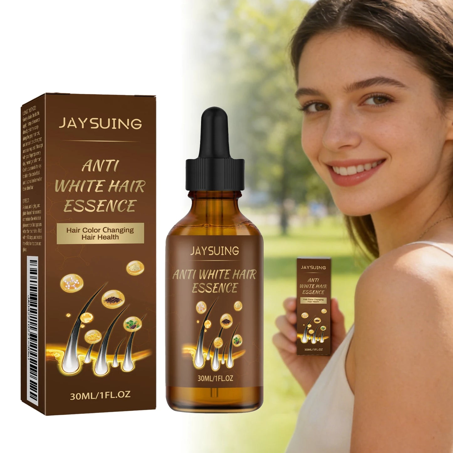 Jaysuing Hair Care Serum Anti Grey Repair Natural Color Smoothing Hairs Deep Nourishing Easy Absorb Daily Hair Care Essence Oil Peaceful Pleasures Health and Wellness 30ml Boxed X 2PCS