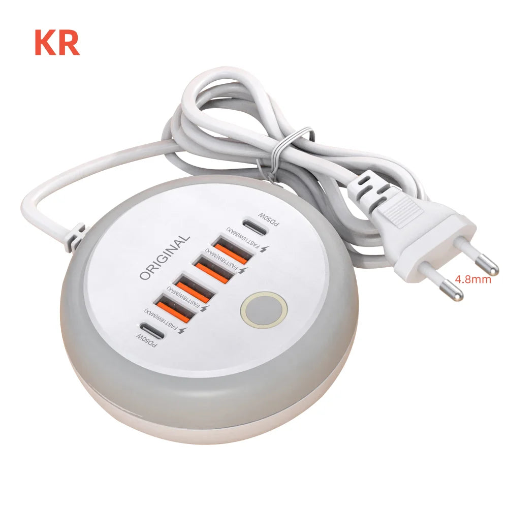 50W USB-C PD 6-Port Fast Charging Station with Touch LED Light