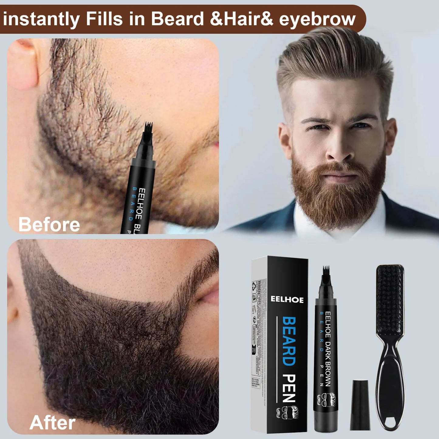 Eelhoe Waterproof Beard Filler Pen – Black & Brown for Men