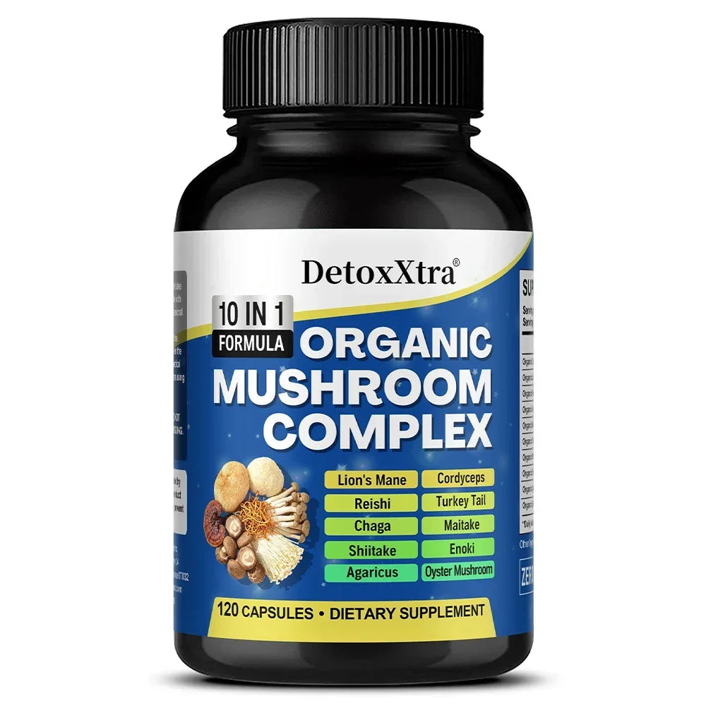 Organic Mushroom Complex Capsules for Brain and Immune Support Peaceful Pleasures Health and Wellness 120 count-1 bottle