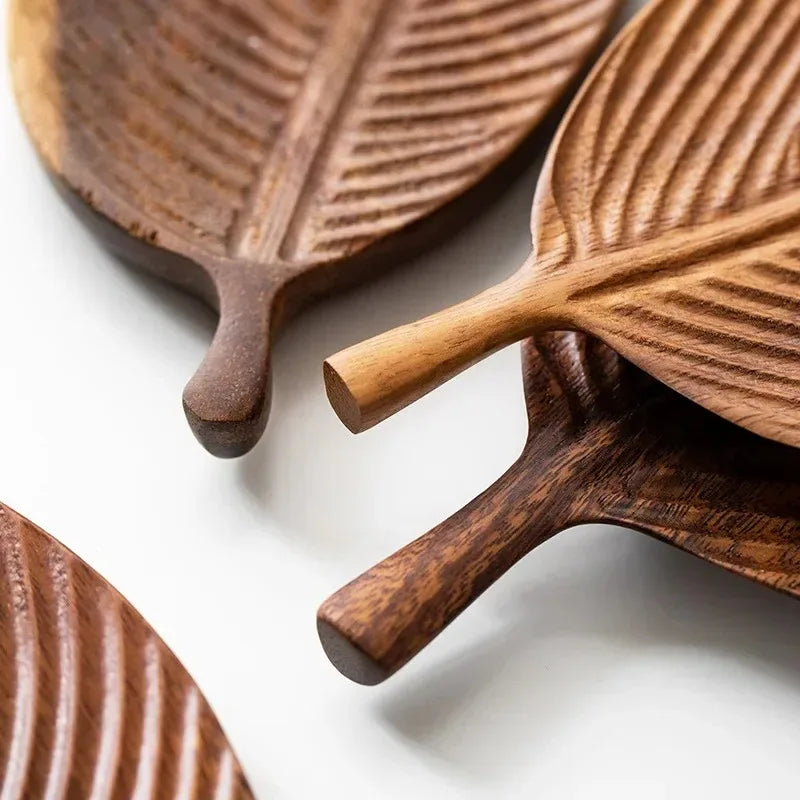 Walnut Leaf Tea Spot Tray Home Wooden Tea Table Solid Wood Dry Brew Tea Cup Tray Wooden Pastry Plate Tableware Party Supplies Peaceful Pleasures Health and Wellness