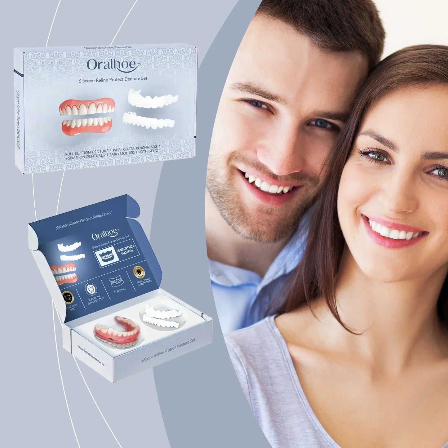 Snap-On Silicone Veneers – Adjustable Whitening Denture Kit