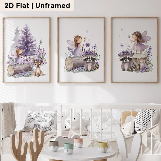 3-Piece Cartoon Purple Raccoon Canvas Wall Art | Kids Room Decor Canvas Wall Art Set Peaceful Pleasures Health and Wellness CH084-3pcs 60x80cm Unframed