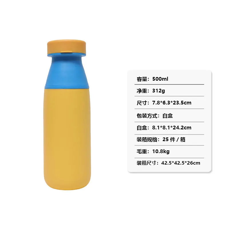 500ml Popular 304 Stainless Steel Vacuum Cup, Creative Double-drinking Milk Cup, Portable Outdoor Sports Water Cup Peaceful Pleasures Health and Wellness Yellow 17oz 500ml