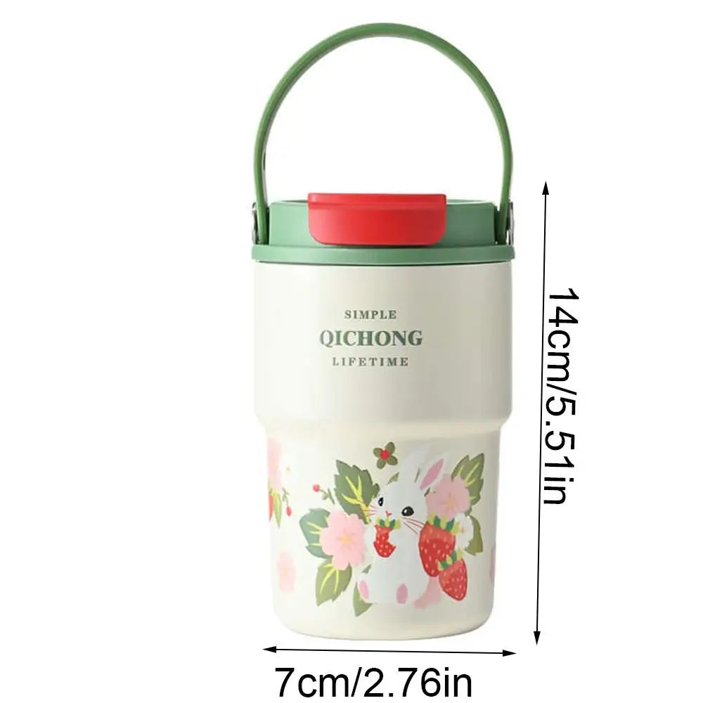 New Ceramic Liner Insulated Cup 450ML Handle Vacuum Mug Double drinking straw Water Bottle Gifts Peaceful Pleasures Health and Wellness
