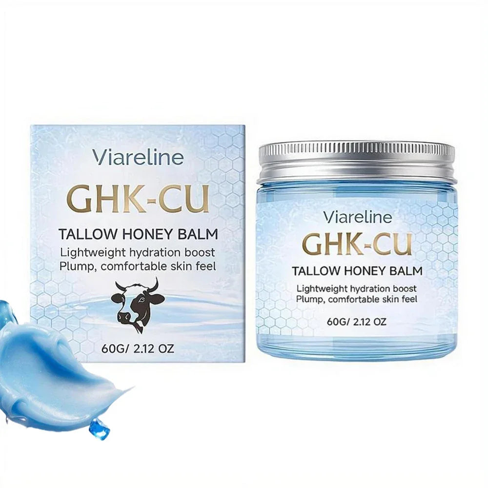 Viareline GHK-CU Copper Peptide Tallow Balm Facial Cream Body Moisturizer Lightweight Hydrate Honey Blue Balm for All Skin Types Peaceful Pleasures Health and Wellness