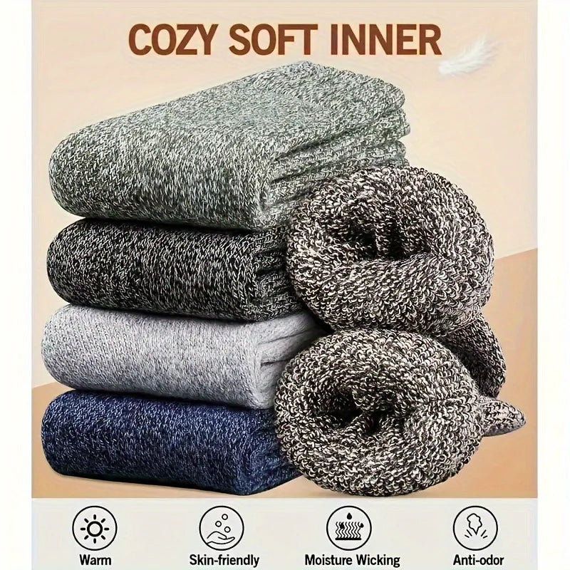 3/5Pair Men's Winter Merino Wool Socks High Quality Thick Warm Harajuku Retro Snow Casual Antifreeze Cashmere for Men Peaceful Pleasures Health and Wellness