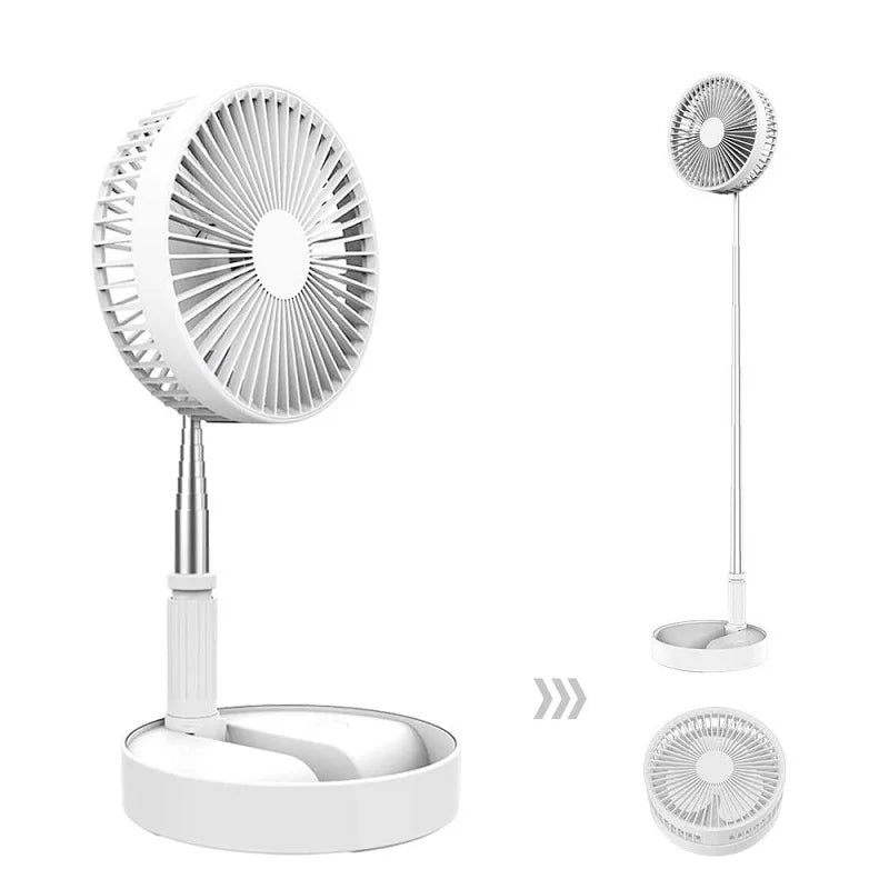 Foldable Telescopic Wireless Portable Desk Fan Usb Rechargeable Built-In Battery Oscillating Standing Air Cooling Fan Peaceful Pleasures Health and Wellness WHITE