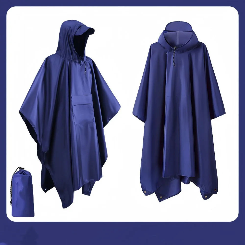 New 3 in 1 Outdoor Raincoat Hooded Sleeve Multifunction Rain Poncho Waterproof Portable Outdoor Rainwear Hiking Travel Peaceful Pleasures Health and Wellness Blue-Pocket Style