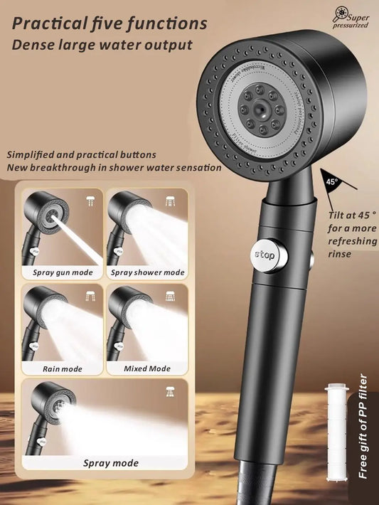 Black 9-in-1 High Pressure Shower Head | 6 Modes & Filter Handheld Shower Head Oasis Select