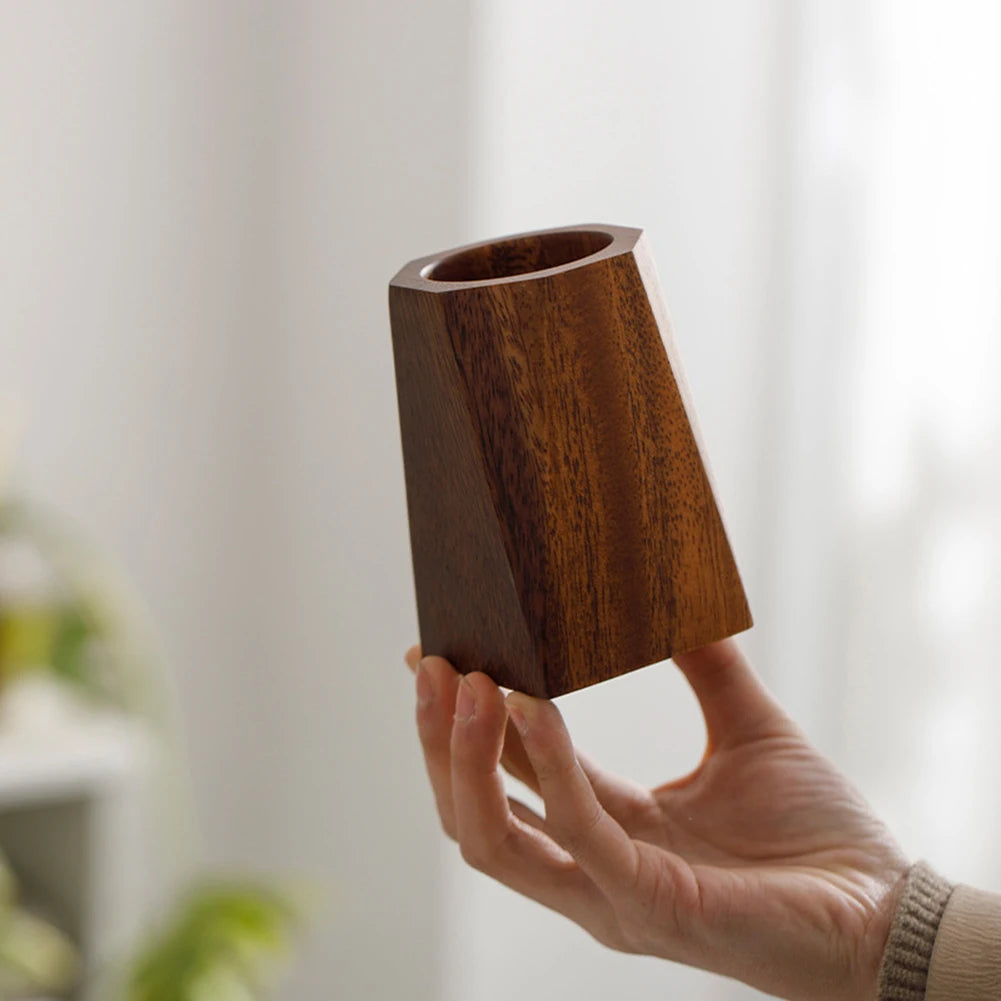 Walnut Wood Pen Pot Holder Desktop Organiser Basket Office Desk Accessory Vintage Pen Pencil Storage Cup For Office Desk School Peaceful Pleasures Health and Wellness