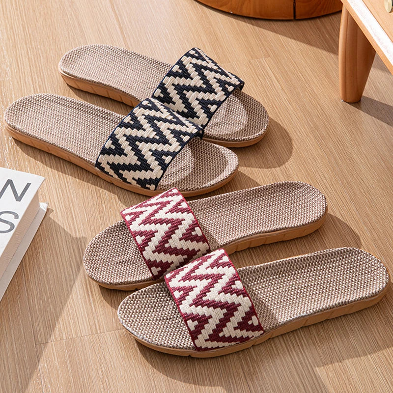 Women's Linen Anti-Slip Indoor Slippers – Flat House Slides