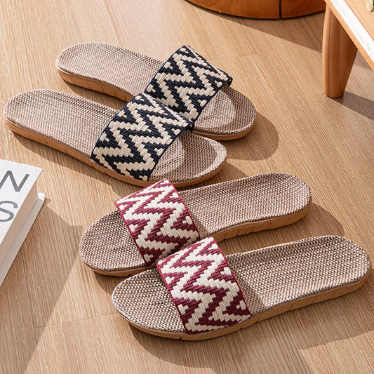 Women's Linen Anti-Slip Indoor Slippers – Flat House Slides