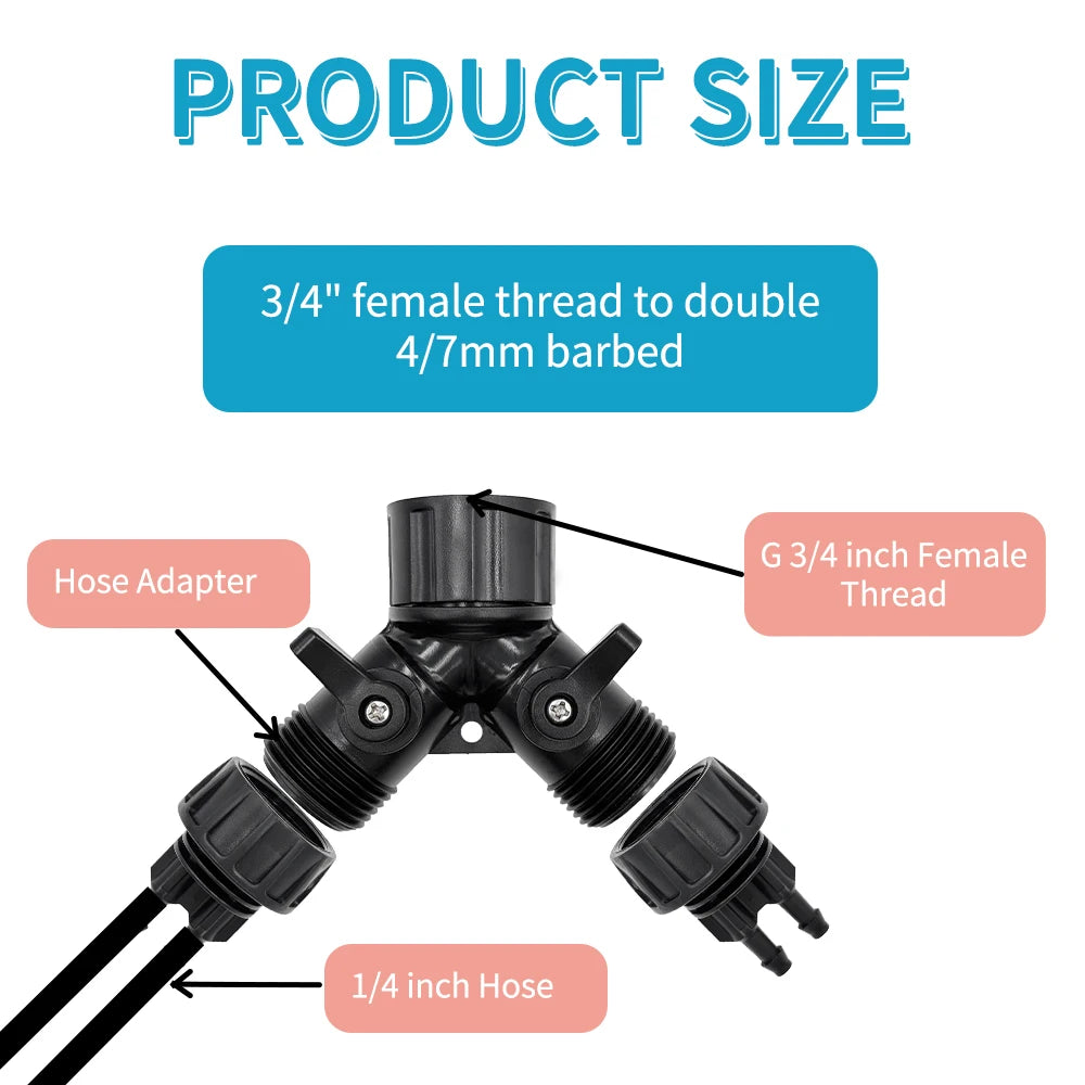 Drip Irrigation Tap Adapter 4-Way Splitter for Garden 1/4'' Hose Automatic Watering System Kit Bonsai Pot Plant Greenhouse Peaceful Pleasures Health and Wellness
