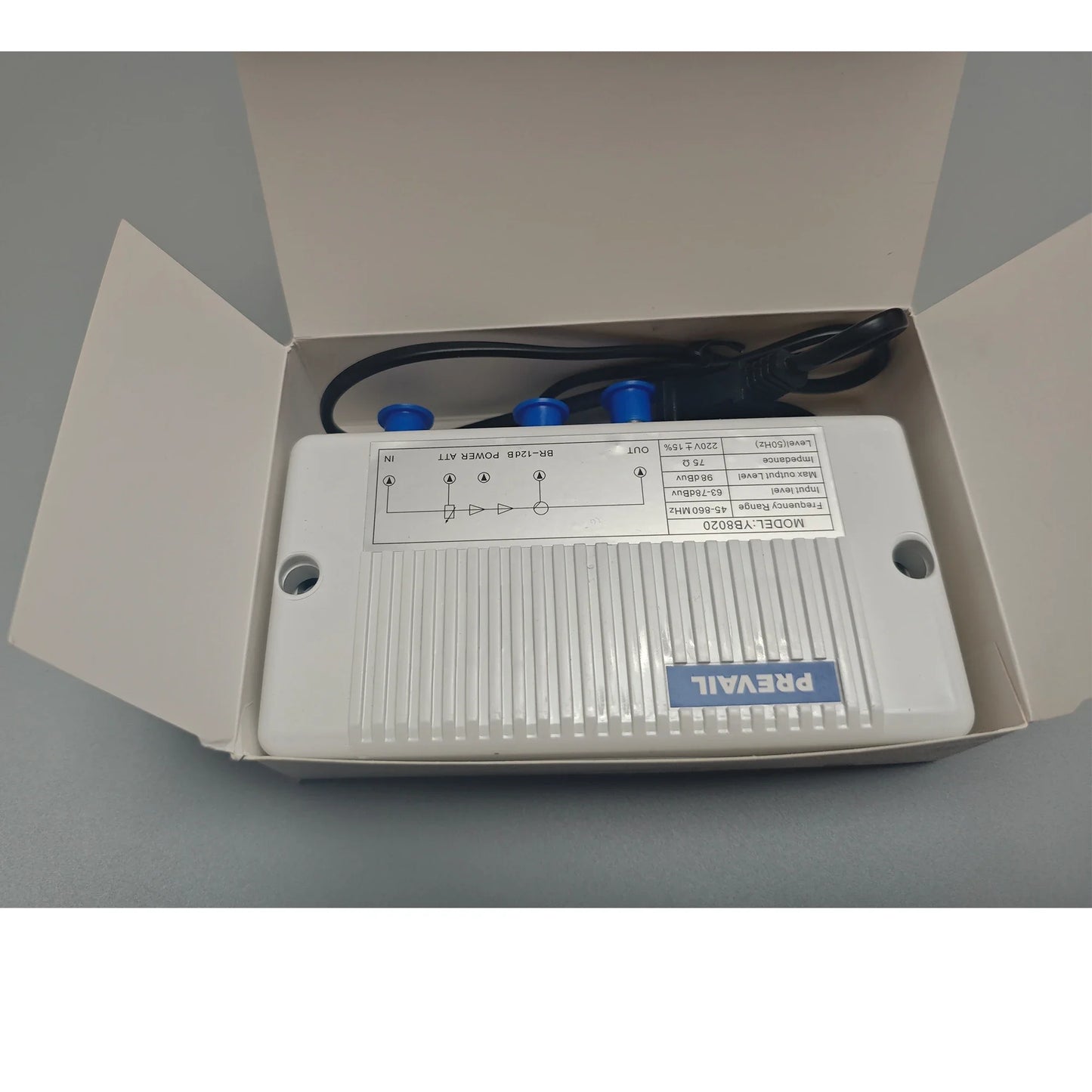 20dB CATV RF Amplifier 45–860MHz 1-In 2-Out Adjustable Output