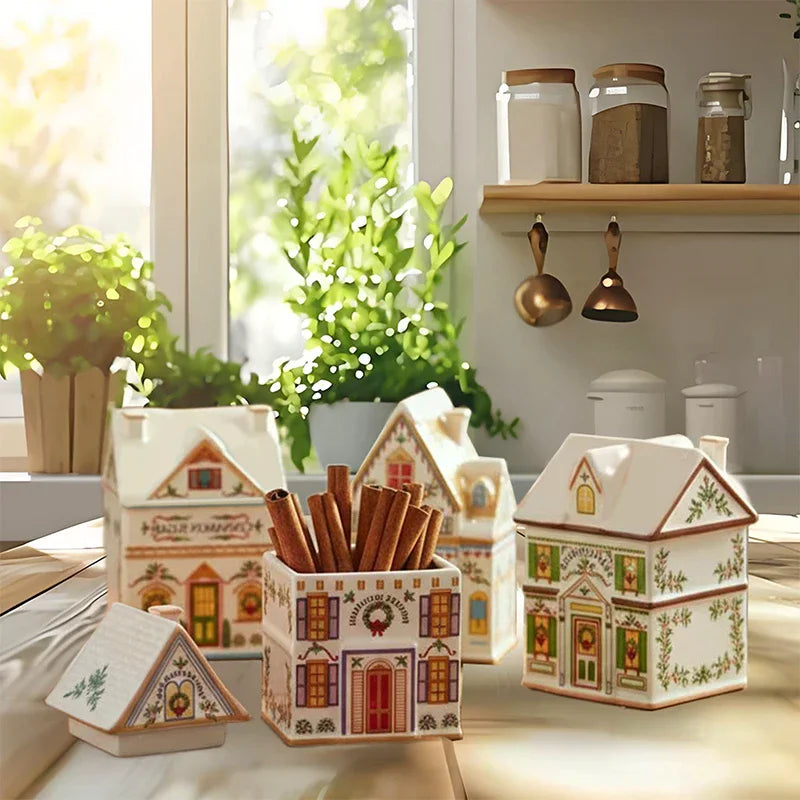 Mini Christmas Gingerbread House Spice Jar Set | Holiday Decor
