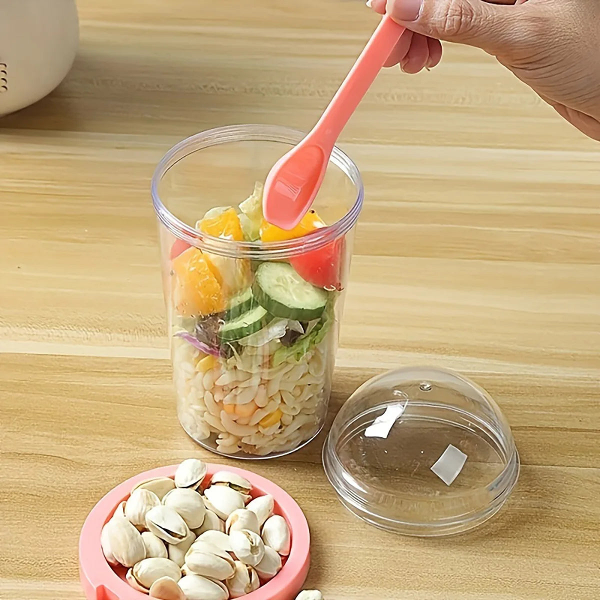 Dry Wet Separation Salad Cup Plastic Healthy Salad Container With Spoon Salad Cup With Lid Portable Salad Cup For Outdoor Peaceful Pleasures Health and Wellness