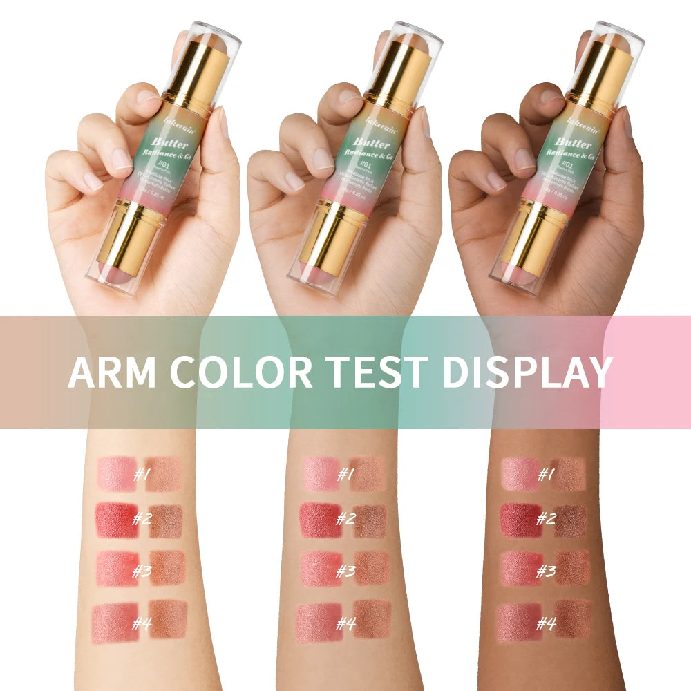 Double-Headed Bronzer Blush Stick Butter Glow & Go Multiuse Stick for Cheeks Contours Eyes Lips Blush Matte Light Glossy Bronze Peaceful Pleasures Health and Wellness