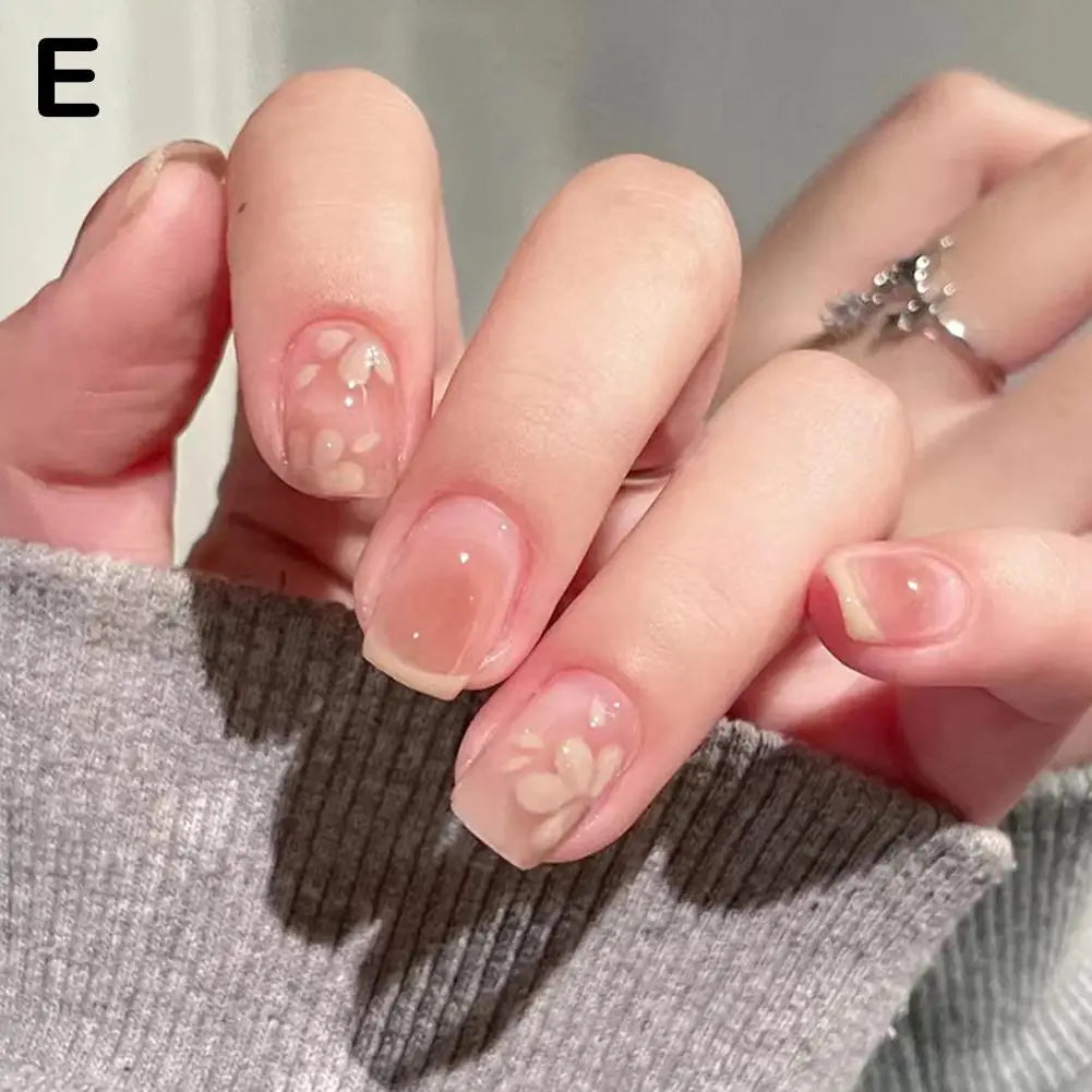 French Square Press-On Nails | Nude Pink & Glitter 24pc Set