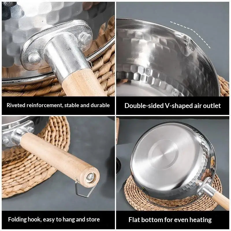 Stainless Steel Yukihira Saucepan | Wood Handle Non-Stick Pot Stainless Steel Saucepan Peaceful Pleasures Health and Wellness