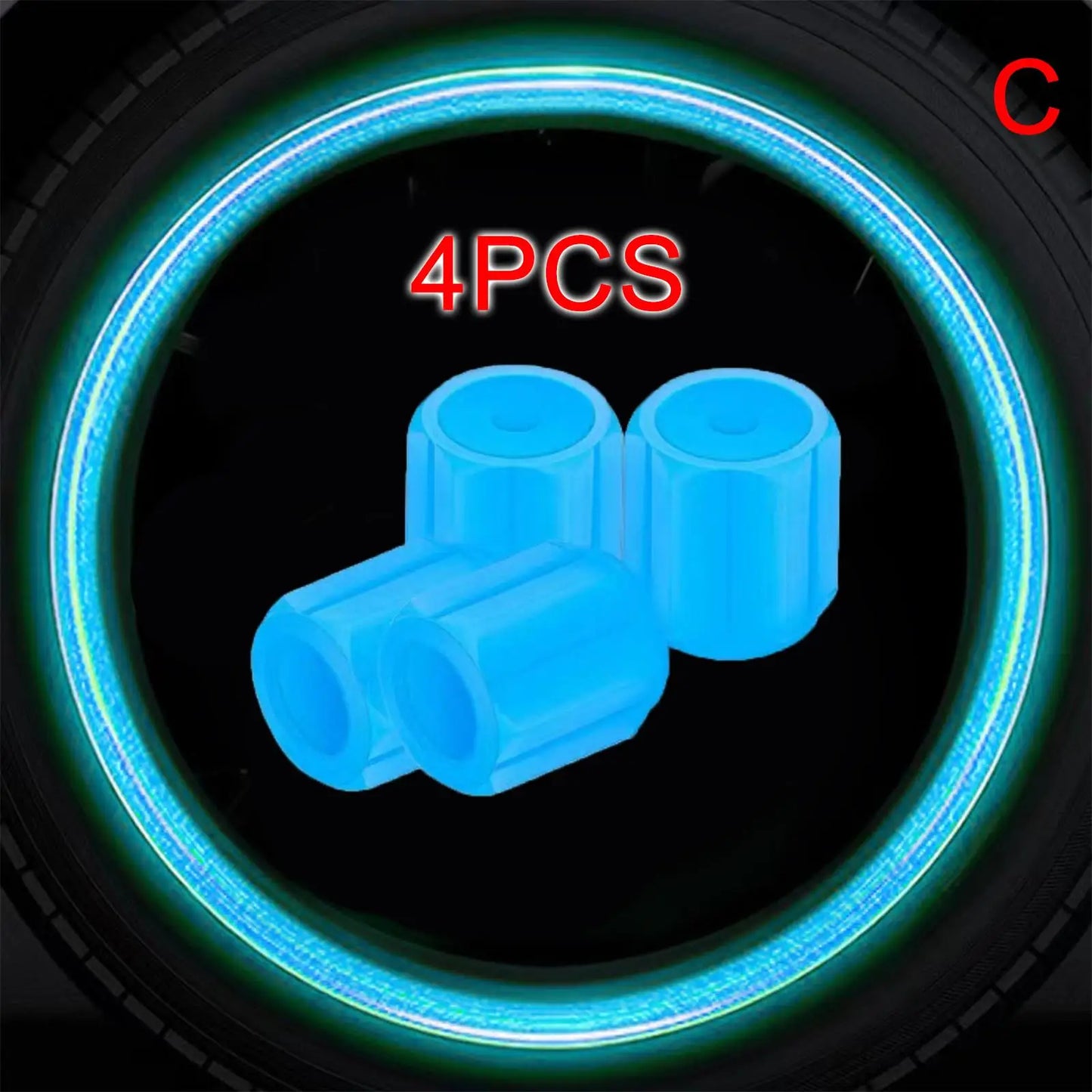 4Pcs 16*12mm Luminous Car Valve Caps Mini Non-slip Air Rim Cover Glow In Dark Accessories Universal Tyre Valve Stem Decor Peaceful Pleasures Health and Wellness C