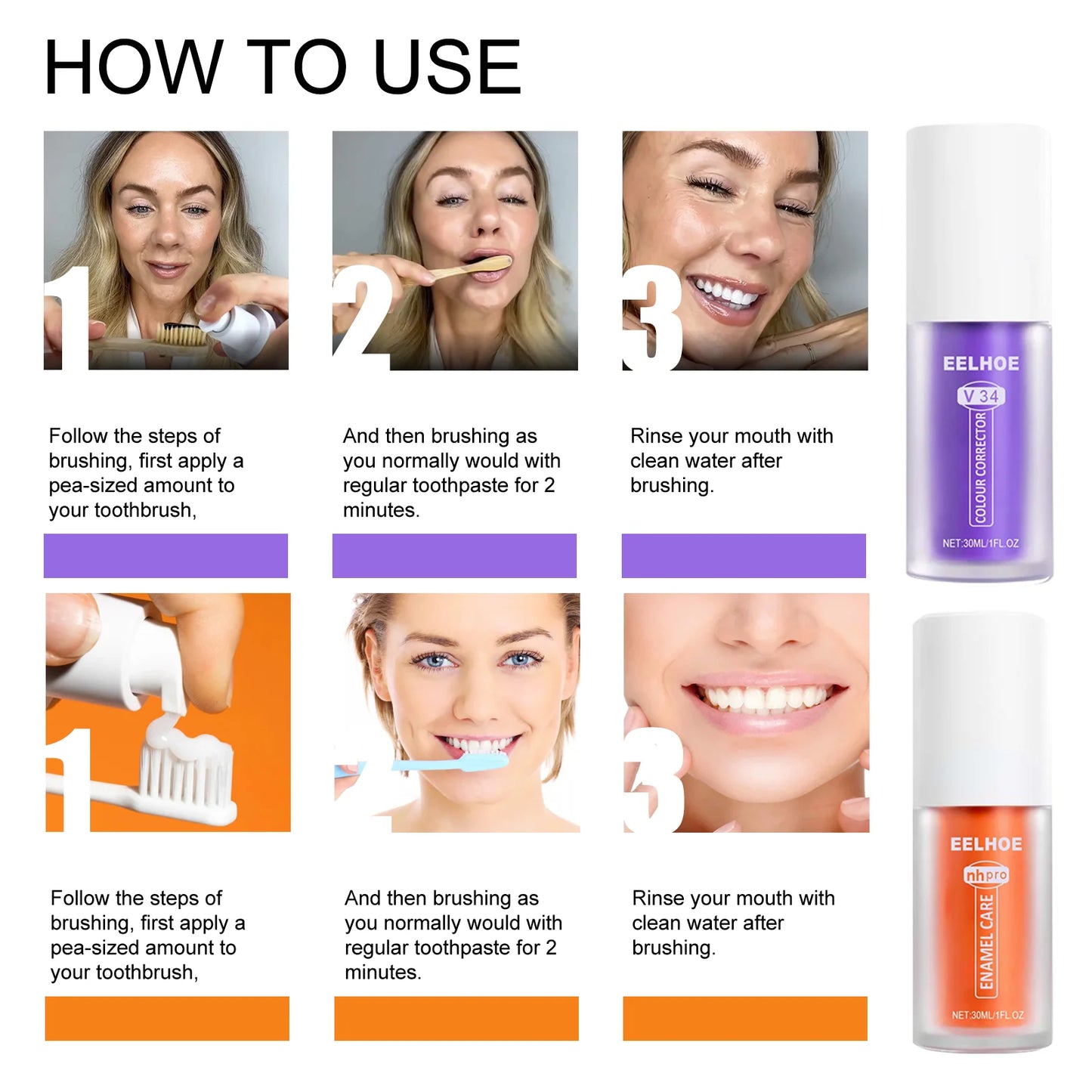 V34 Purple Teeth Whitening Toothpaste Kit – 7-Day Stain Remover
