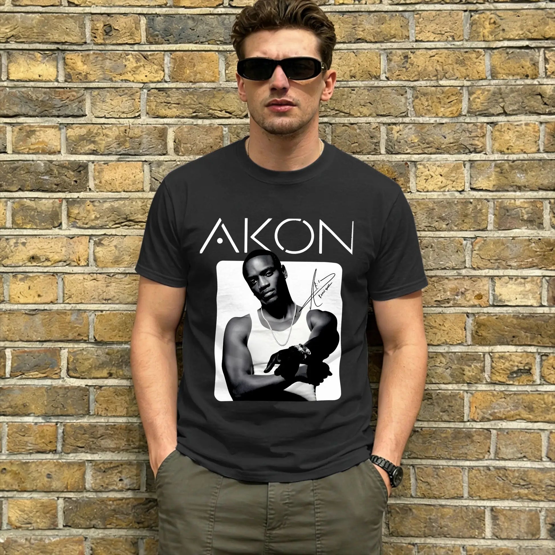 Akon T Shirt Men Pure Cotton Funny T-Shirt Round Neck Singer Tees Short Sleeve Clothes Summer Peaceful Pleasures Health and Wellness