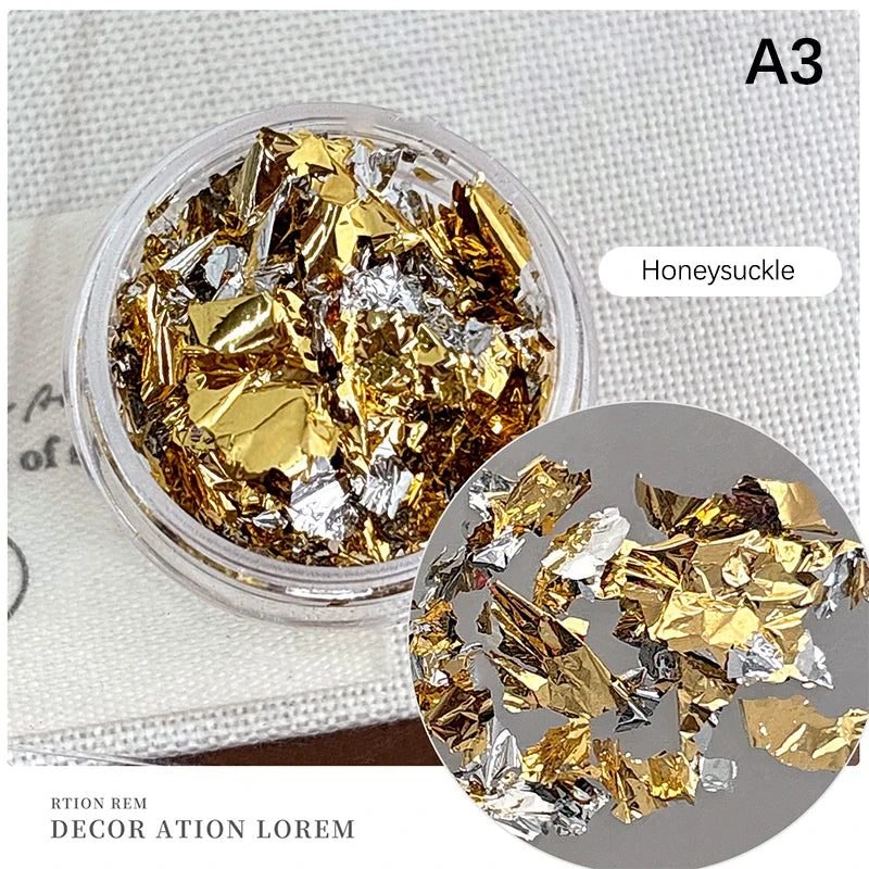 1Box Gold Foil Fragment Nail Glitter For DIY Nails Sticker Art Nail Decorations Multi Color Gold Leaf Flakes Peaceful Pleasures Health and Wellness A3