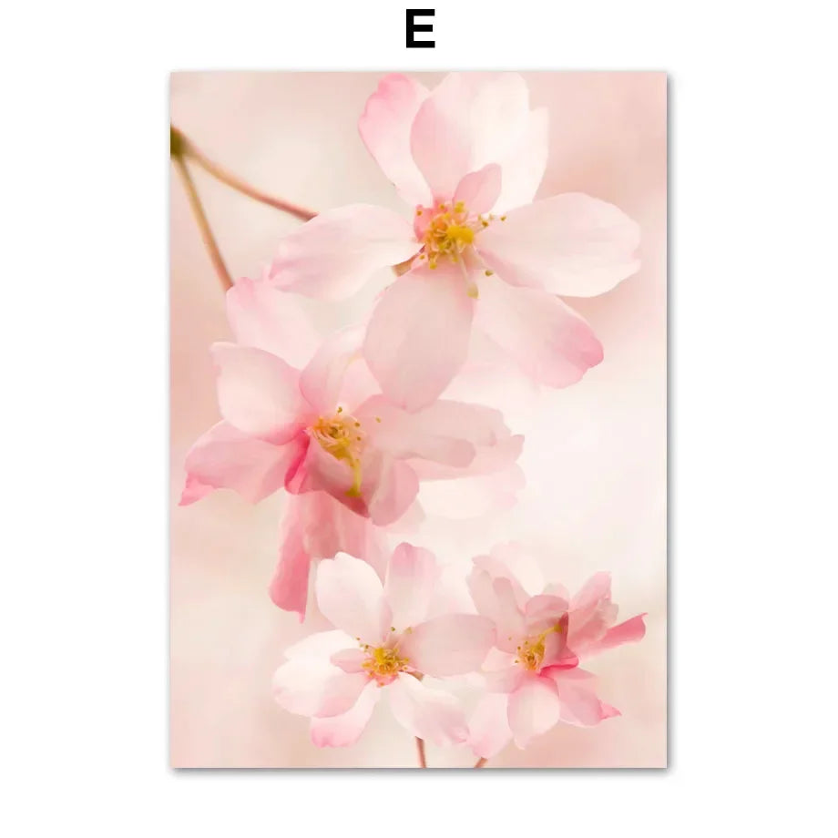 Pink Floral Nordic Canvas Wall Art Print | Cherry Blossom Décor