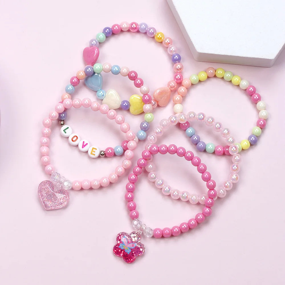 Kids Rainbow Beaded Bracelets 6-Pack | Love Cloud Charm Pendants
