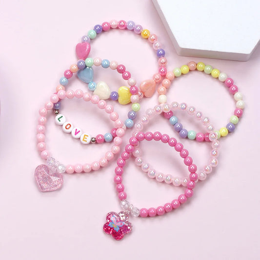Kids Rainbow Beaded Bracelets 6-Pack | Love Cloud Charm Pendants Kids Charm Bracelets Peaceful Pleasures Health and Wellness 6pcs love