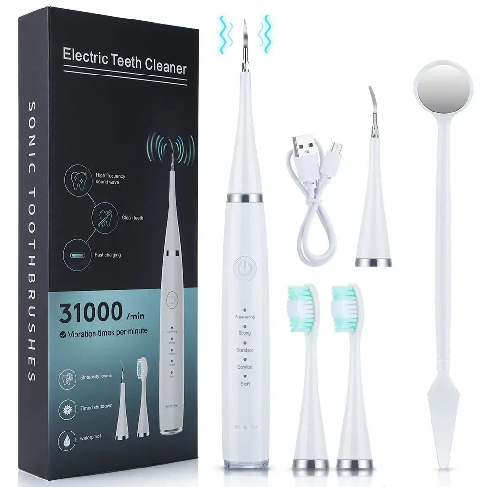Sonic Electric Toothbrush 3-in-1 for Tartar Removal Teeth Whitening Oral Care with USB Charging and Replaceable Brush Head Peaceful Pleasures Health and Wellness White