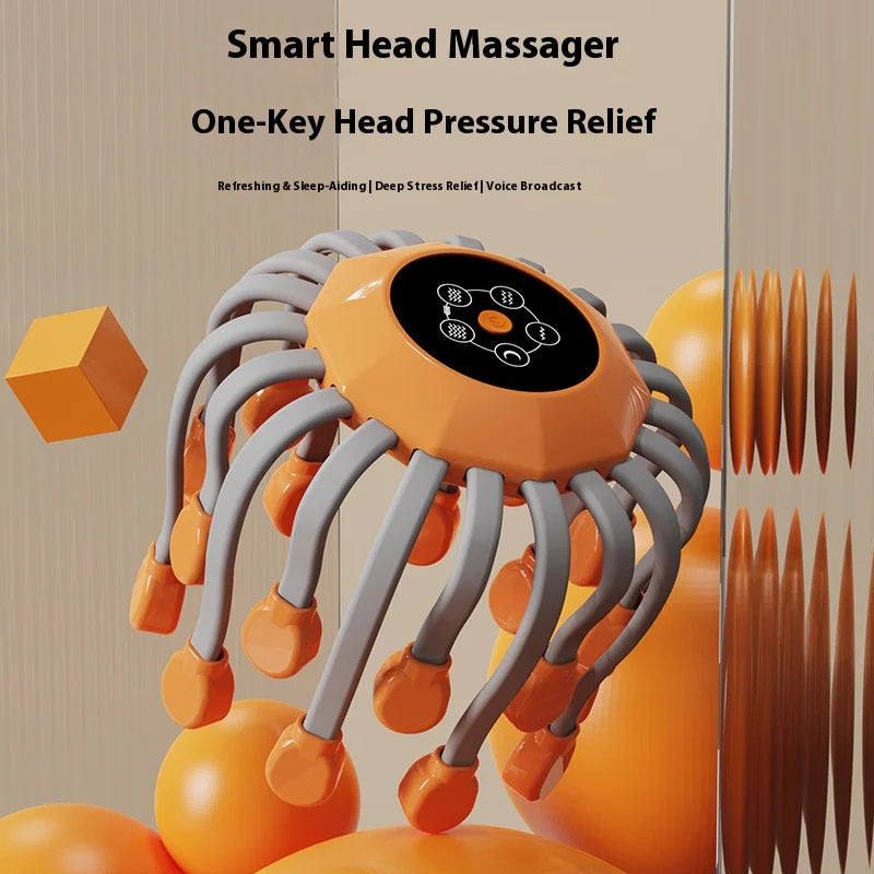 20 Massage Heads Orange Scalp Massager - Red Light Vibrating Octopus Scratcher for Relaxation, Stress Relief Peaceful Pleasures Health and Wellness
