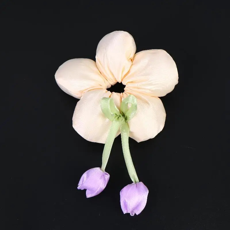 Candy Color Flower Scrunchie – Soft Fabric Hair Tie for Women