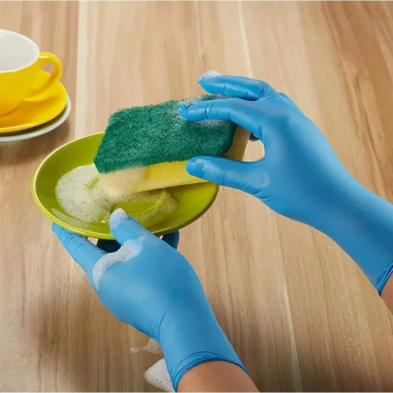 100PCS Blue/Black Nitrile Gloves Disposable Waterproof Blue Gloves Kitchen Dishwashing Pet Bathing Beauty Hair Styling Tools Peaceful Pleasures Health and Wellness