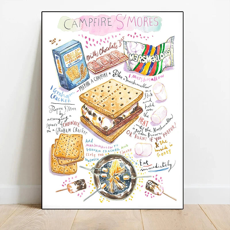 Cheese Cookie Pancake Recipe Illustration Watercolor Food Posters Canvas Printing Wall Art Picture for Kitchen Home Decor Gifts Peaceful Pleasures Health and Wellness