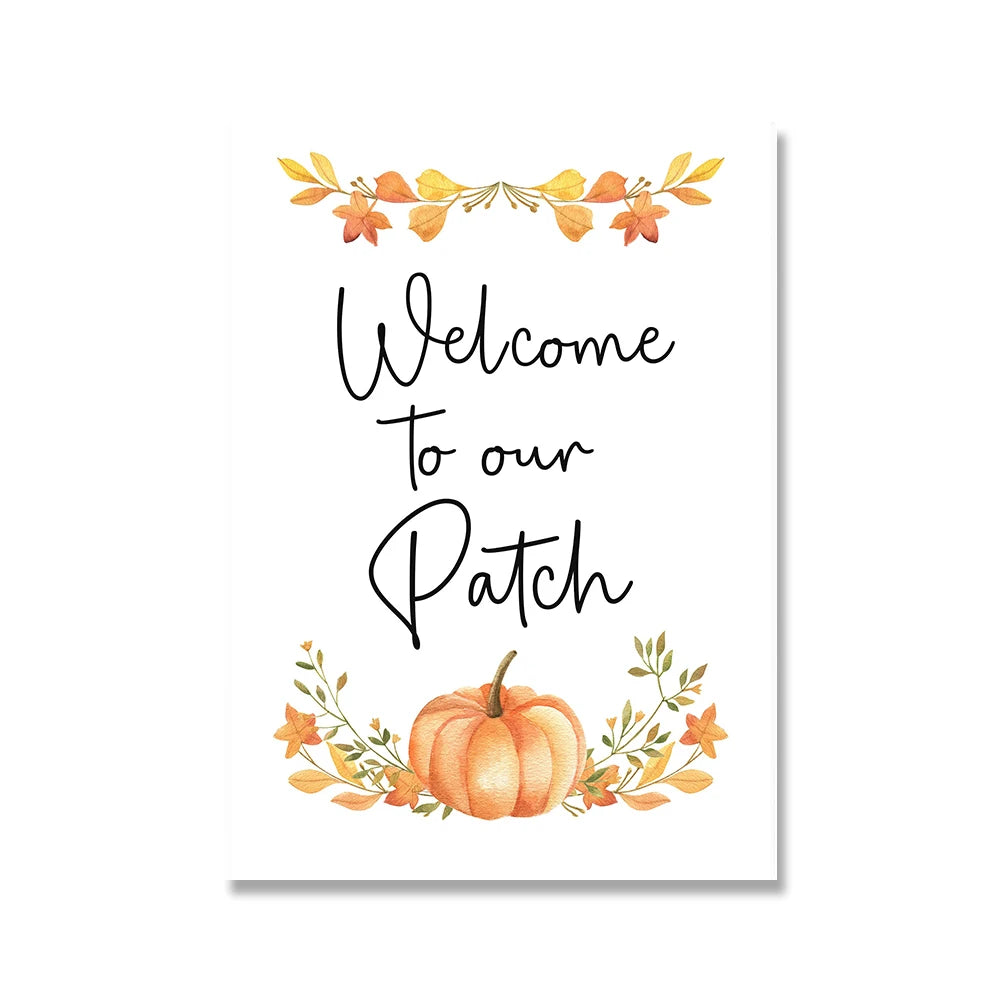 Hello Fall Autumn Pumpkin Canvas Wall Art | Unframed Print