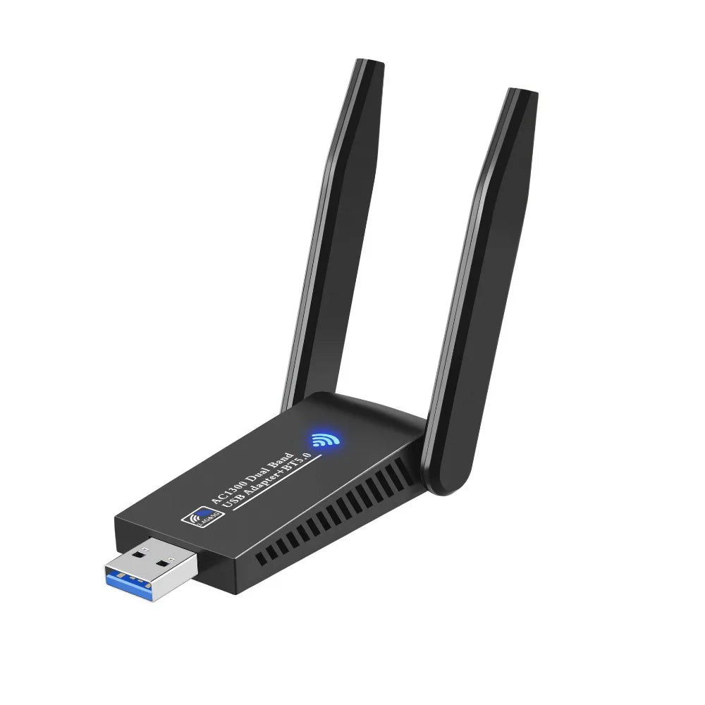 Dual Band WiFi USB Adapter 2.4G/5Ghz USB3.0 Interface 1300Mbps WiFi Dongle 2 Antenna Design Powerful Wireless Network Card Peaceful Pleasures Health and Wellness Black