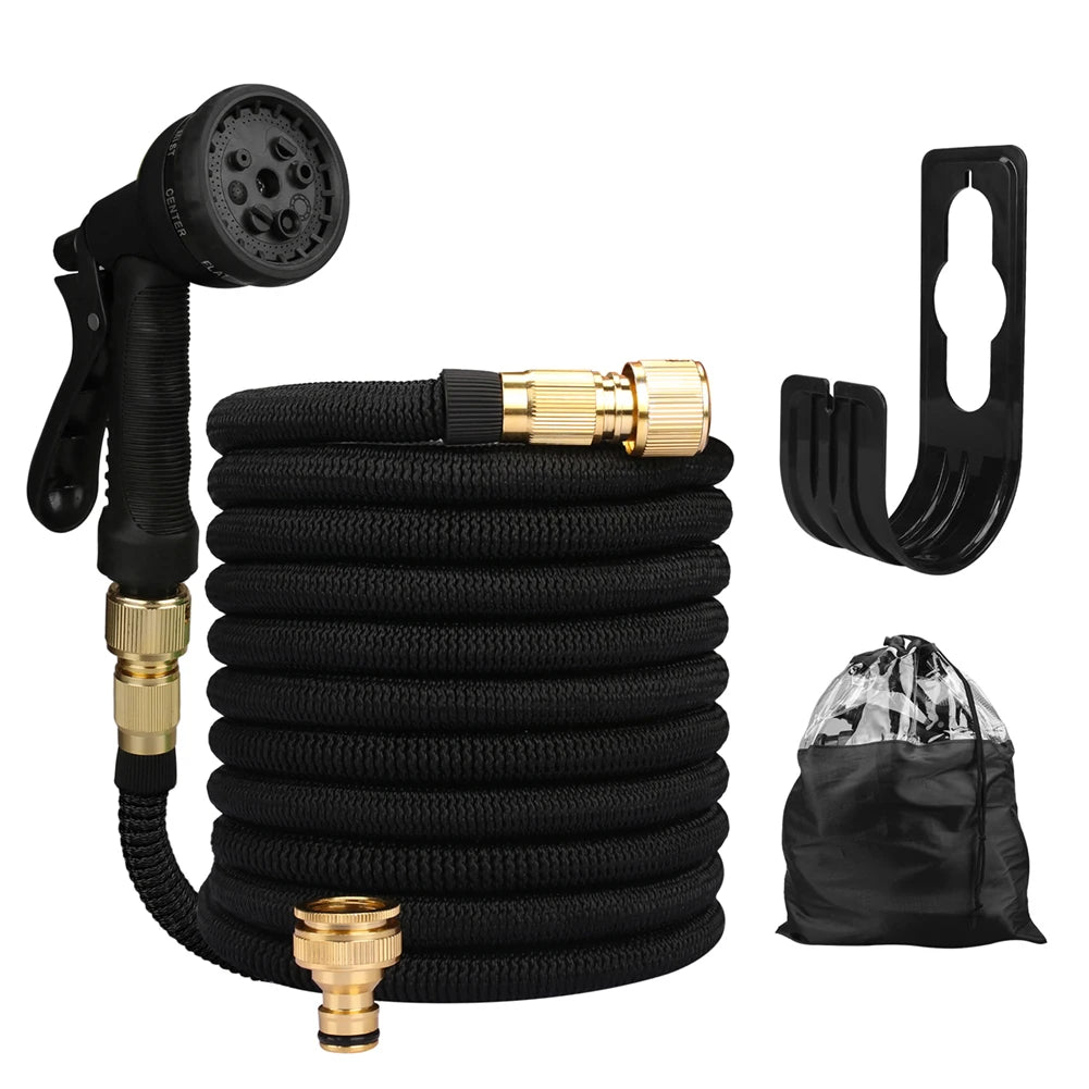 25/50/75/100ft Portable Garden Hose Water Gun For Cleaning Car Wash Machine Watering Sprinkler Durable Water Gun with Water Hose Peaceful Pleasures Health and Wellness 50FT Black