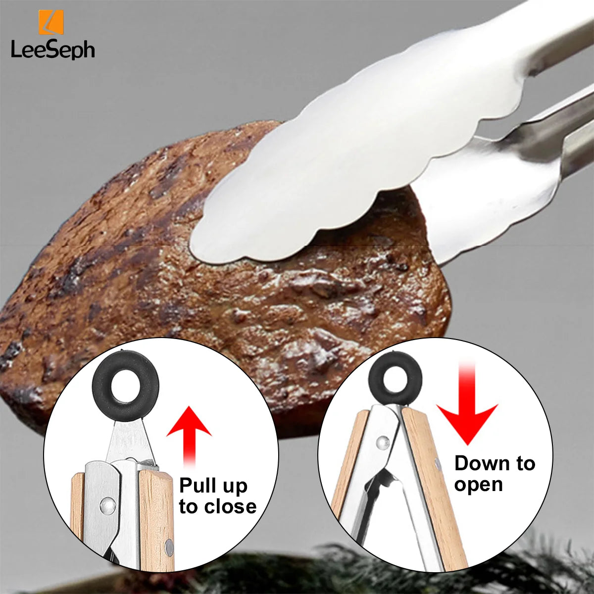 Stainless Steel Cooking Tong with Oak Handle, Barbecue Tong Salad Tong with Locking Ring, Kitchen Gadget for Salad Grilling BBQ Peaceful Pleasures Health and Wellness