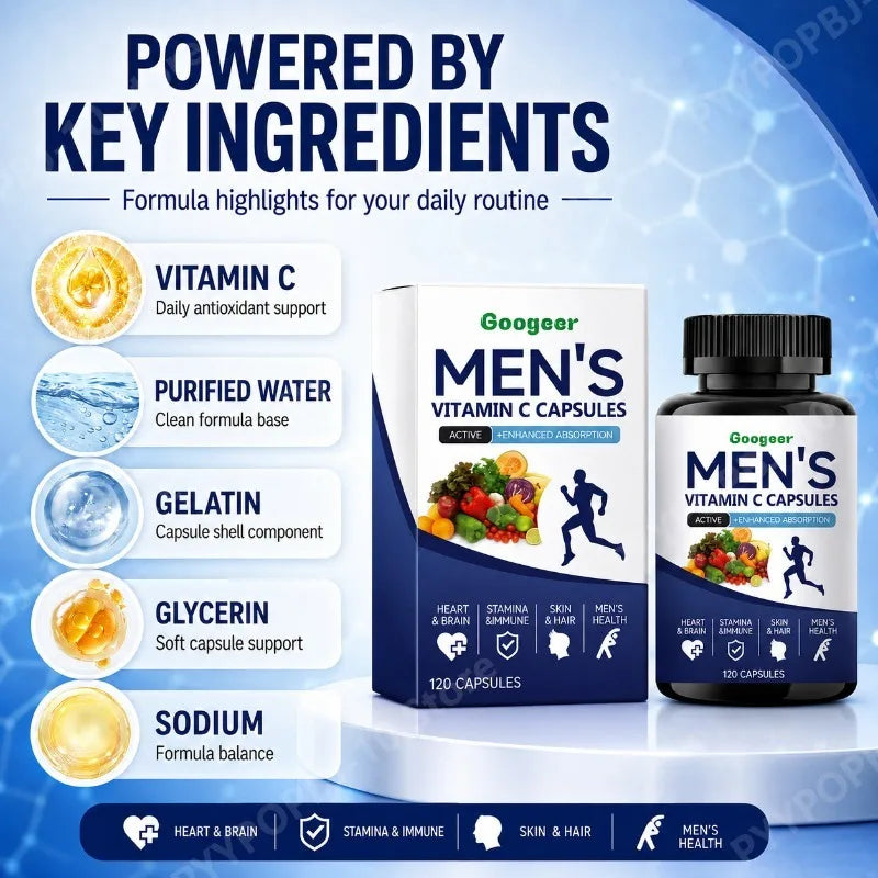 Men's Vitamin C Capsules | Antioxidant Support | 120 Count