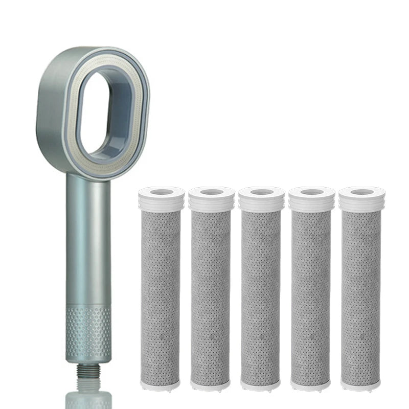Filter Shower Head High Pressure Beauty Rain Faucet Showerhead Filtration Purification Bathroom Accessories Filtered Water Peaceful Pleasures Health and Wellness Silver Set B