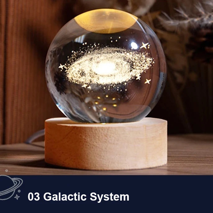 3D Crystal Ball Lamp with Galaxy and Planetary Projections USB Night Light for Cozy Atmosphere Plasma Ball Creative Gift Peaceful Pleasures Health and Wellness Galaxy