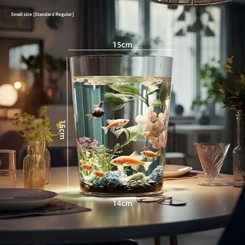 Mini Desktop Acrylic Fish Tank with Decor Plants – Kids & Class