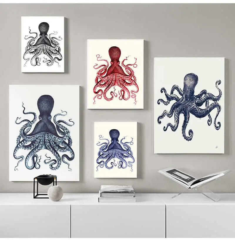 Poster Prints Nautical Coastal Wall Art Picture Antarctica Map Canvas Painting Home Wall Decor Kraken Octopus Tentacles Vintage Peaceful Pleasures Health and Wellness