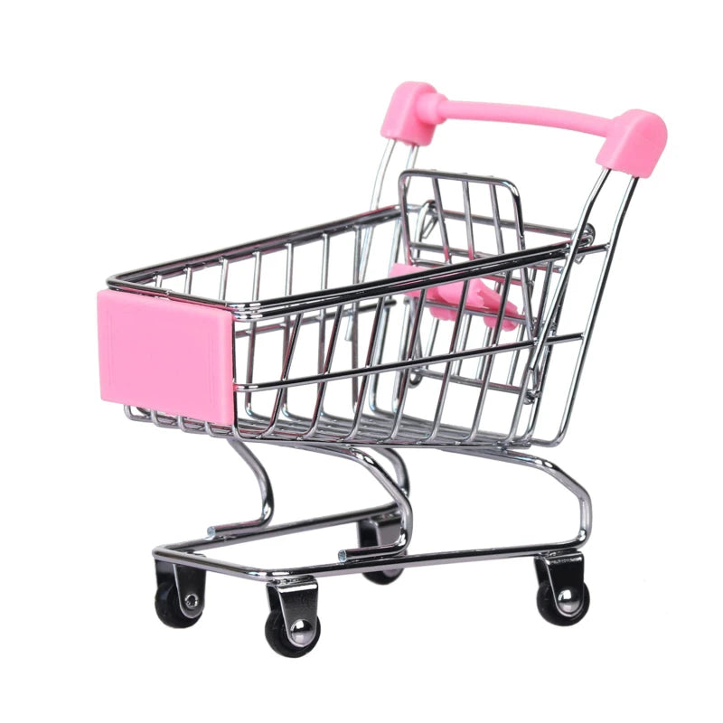 Mini Shopping Cart Toy Creative Handcart for Kids Crafts Display Storage Utility Cart Holder Doll Accessories Gift for Children Peaceful Pleasures Health and Wellness Pink