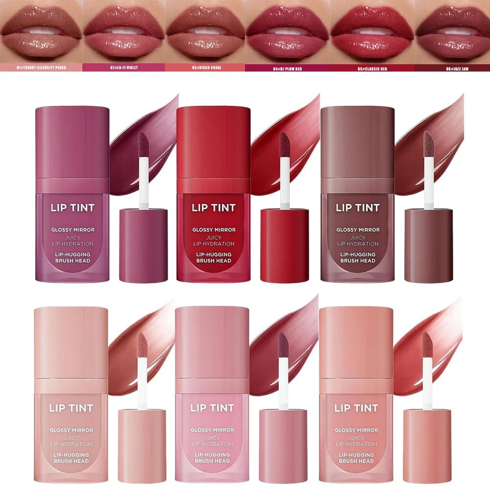 6 Colors Glossy Mirror Juicy Lip Tint Waterproof Non-stick Cup Long Lasting Moisturizing Lipstick High Shiny Lip Gloss Cosmetics Peaceful Pleasures Health and Wellness 6PCS