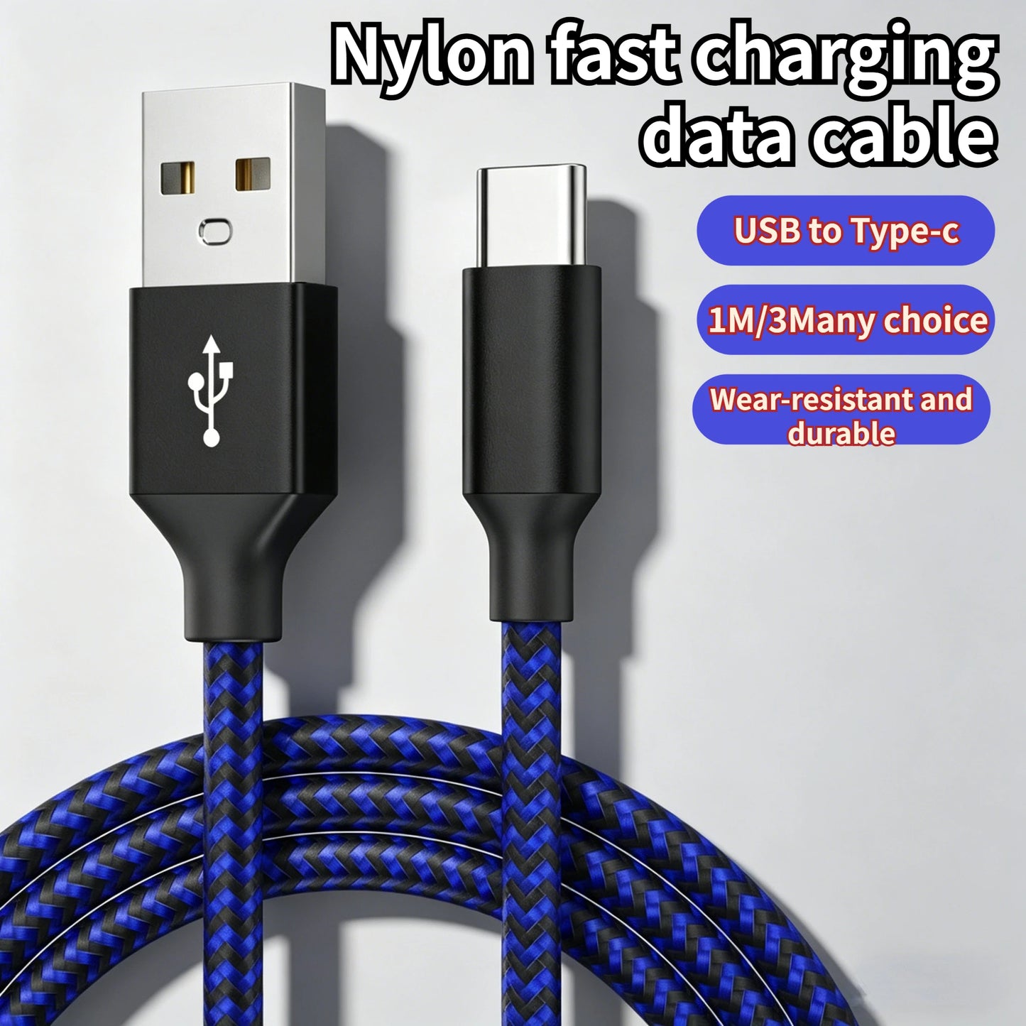 USB To Type-C Nylon Data Cable Supports 10A Ultra-Fast Charging 1m/3m Pptional Both Electrical Charging And Data Transmission Peaceful Pleasures Health and Wellness