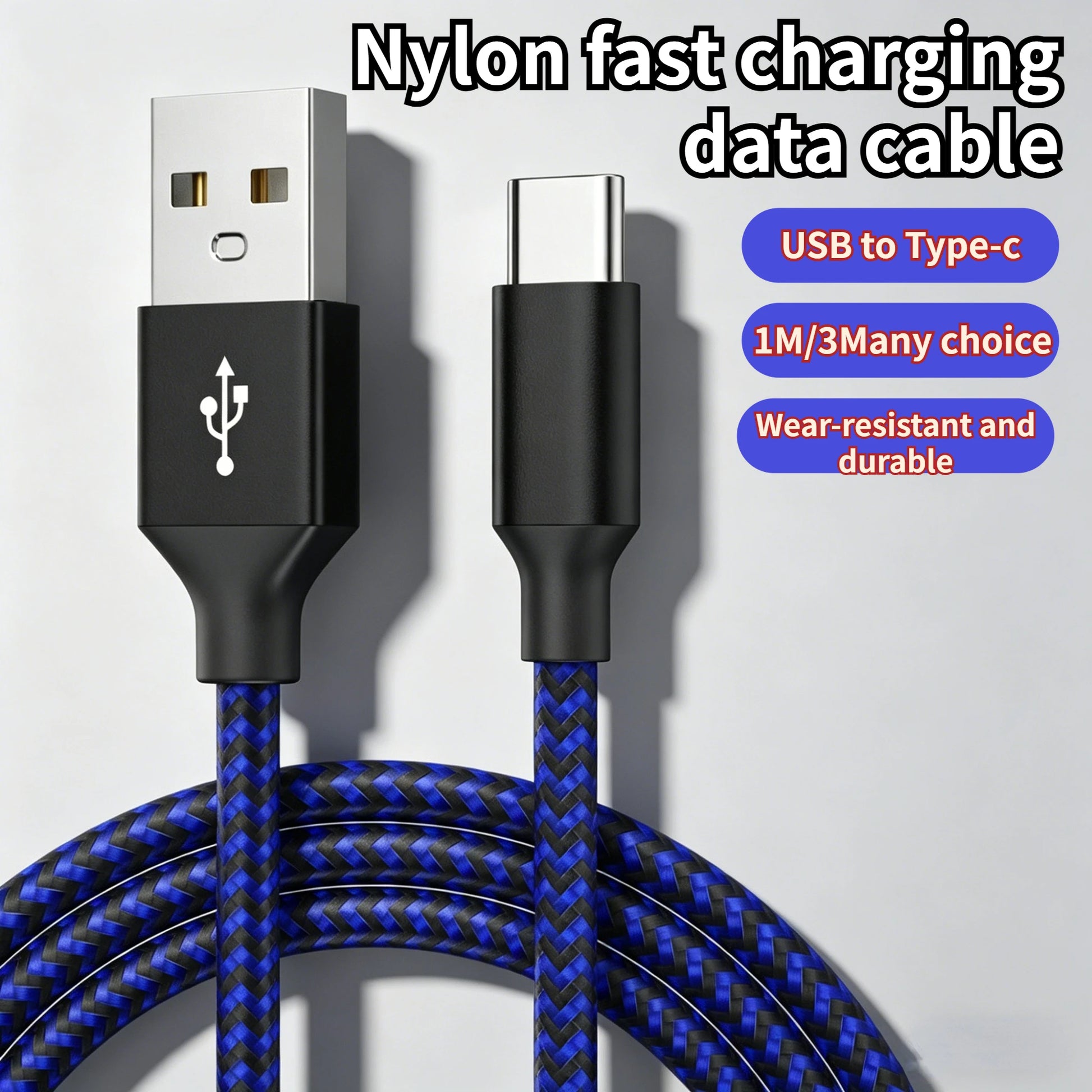 USB To Type-C Nylon Data Cable Supports 10A Ultra-Fast Charging 1m/3m Pptional Both Electrical Charging And Data Transmission Peaceful Pleasures Health and Wellness