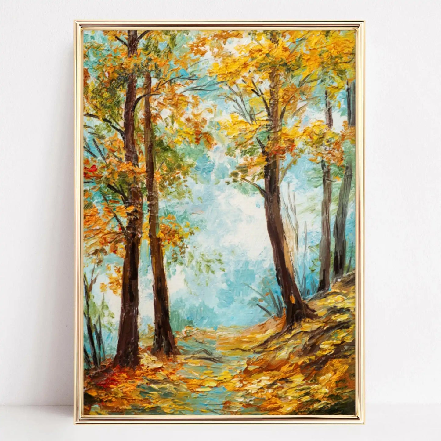Autumn Forest Path Canvas Print | Golden Leaves Wall Art